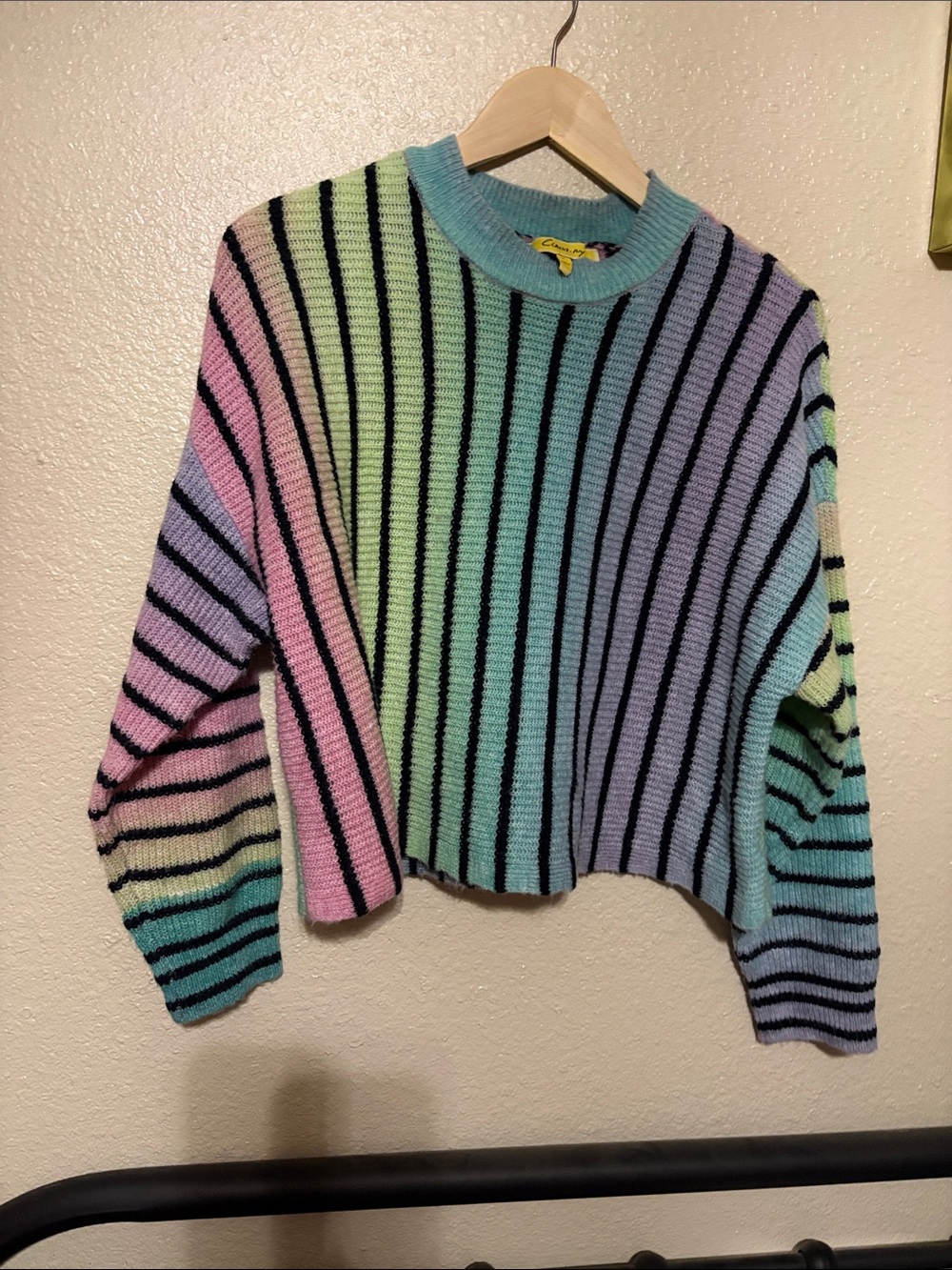 Pastel Rainbow Striped Crewneck Sweater - Multicolor